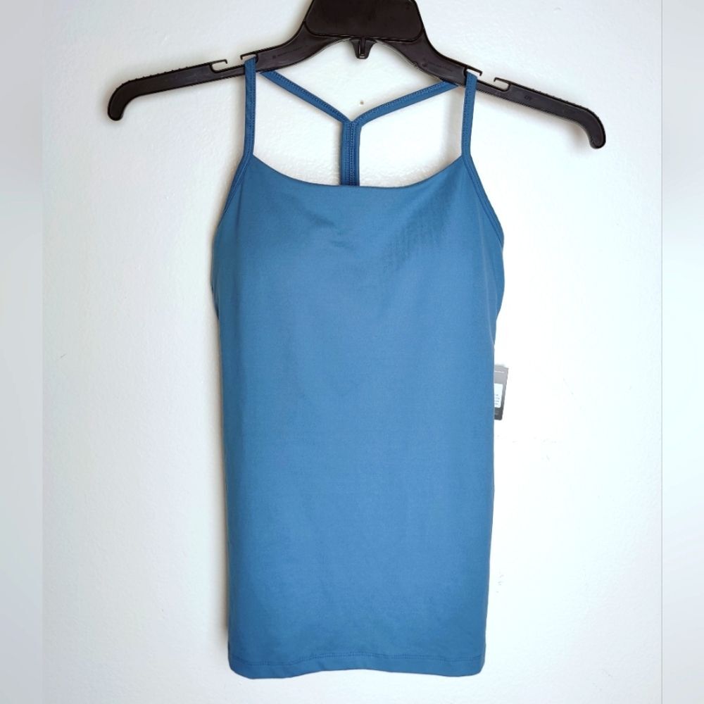 NWT Eddie Bauer Resolution Blue Y-Back Tank w Stretch Shelf Bra, Sz XS